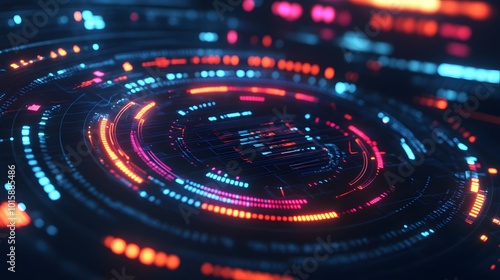 Futuristic HUD Interface with Glowing Neon Lights and Circles