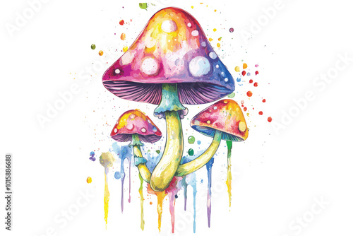 Watercolor Mushroom Wonders, Mystical Mushroom Vector Art, photo