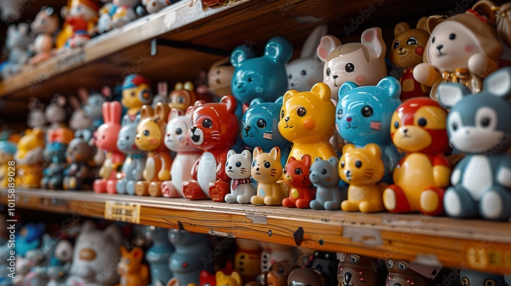 Colorful Toy Animals on Shelf Display Colorful Toy Animals on Shelf Display