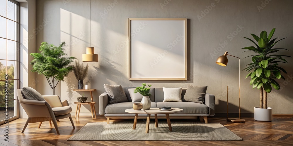 Fototapeta premium Vertical Poster Mockup for Creative Showcase in Modern Interior Spaces