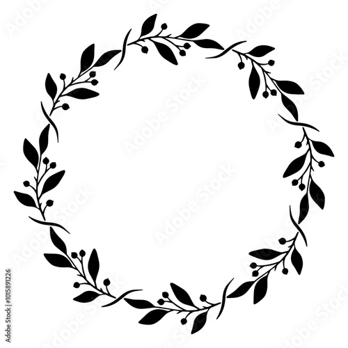 Hand drawn christmas wreath. Monochrome winter frame. Round christmas border.