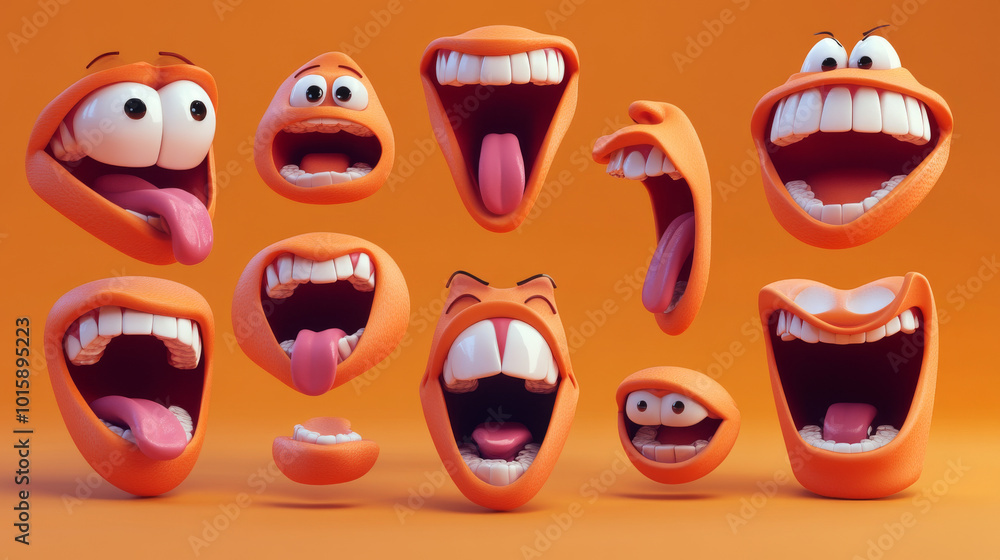 A collection of cute cartoon mouths showing different expressions, like pouting, smiling, and sticking out their tongue. A collection of cute cartoon mouths showing different expressions, like pouting, smiling, and sticking out their tongue.