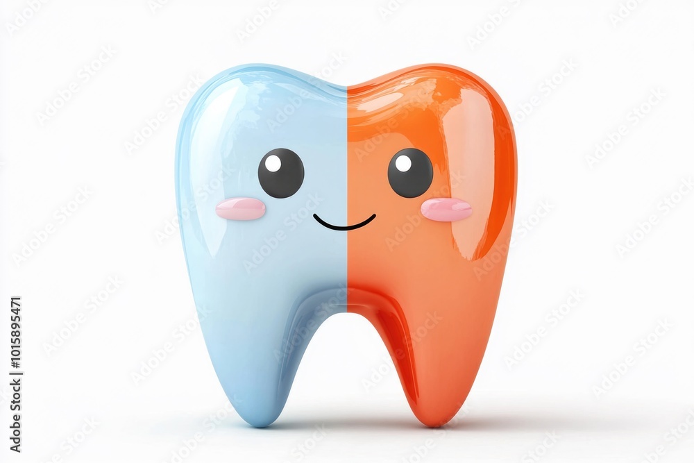 Cute cartoon tooth with happy face in blue and orange Cute cartoon tooth with happy face in blue and orange