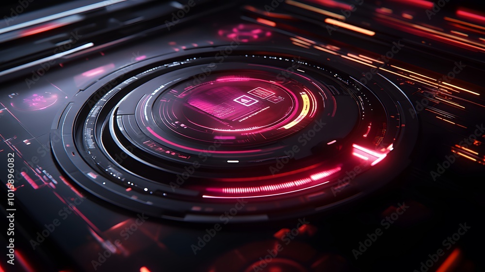 Futuristic Interface with Red Neon Lights Futuristic Interface with Red Neon Lights