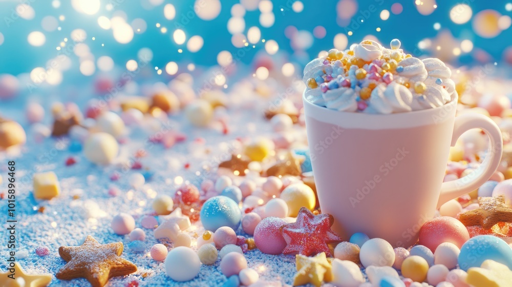 Festive christmas hot cocoa with whipped cream and colorful sprinkles for holiday inspiration Festive christmas hot cocoa with whipped cream and colorful sprinkles for holiday inspiration