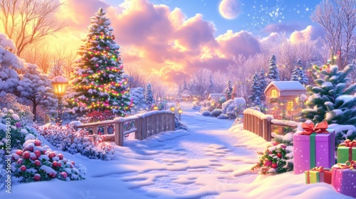 Wallpaper Mural Magical christmas wonderland with snowy landscape and festive decorations Torontodigital.ca