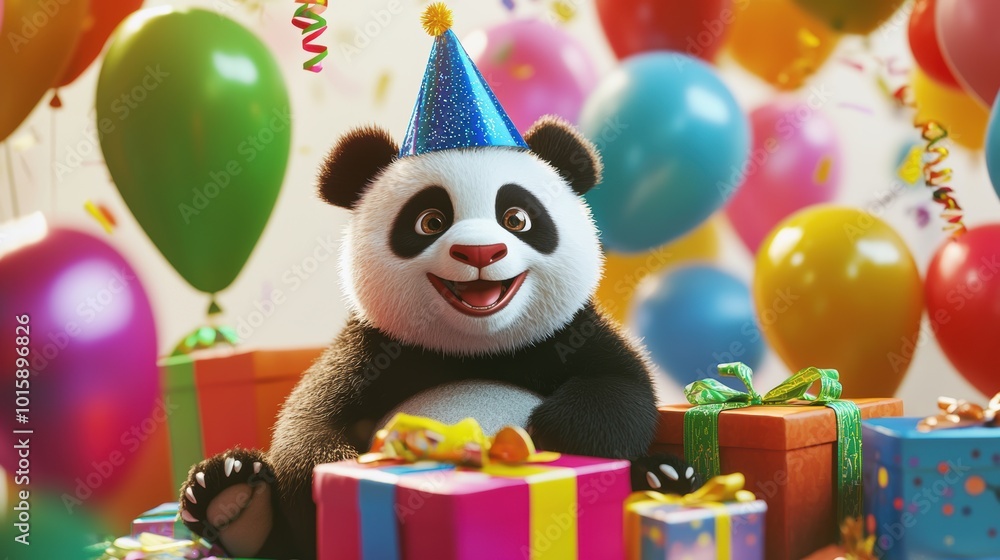 Cheerful Panda Celebrating a Fun Birthday Party Cheerful Panda Celebrating a Fun Birthday Party