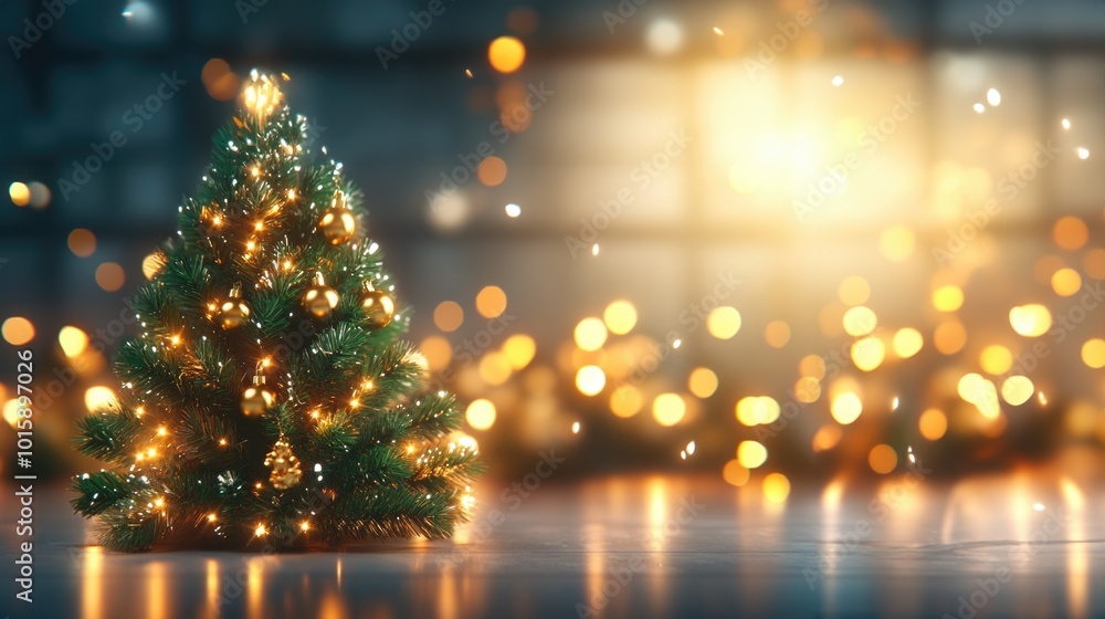 Illuminated christmas tree with festive lights for holiday decoration and celebration Illuminated christmas tree with festive lights for holiday decoration and celebration