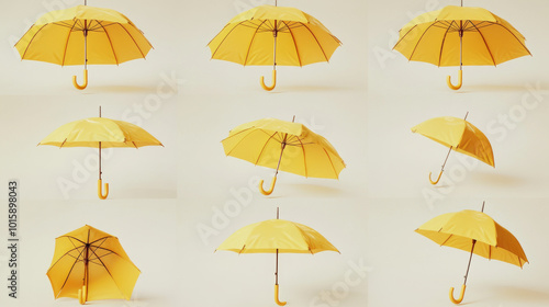 This set includes seven different images of a yellow umbrella. Each image shows the umbrella in a different position, making it look very real.