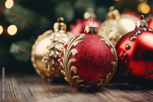 Bunch of Christmas balls close up festive decoration