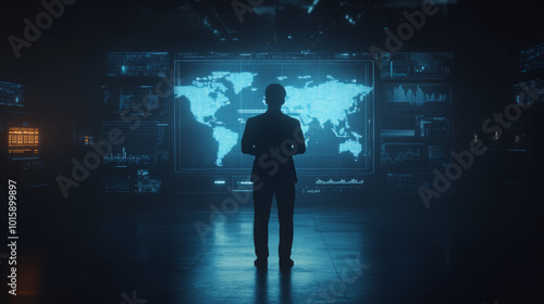 A businessman is shown holding a glowing graph that represents digital marketing data. The image is created using 3D technology and has a dark background.