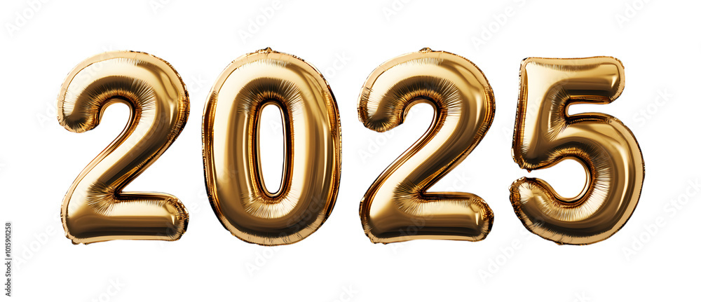 Happy New Year 2025 with gold balloons isolated on transparent background. PNG file, cut out Happy New Year 2025 with gold balloons isolated on transparent background. PNG file, cut out