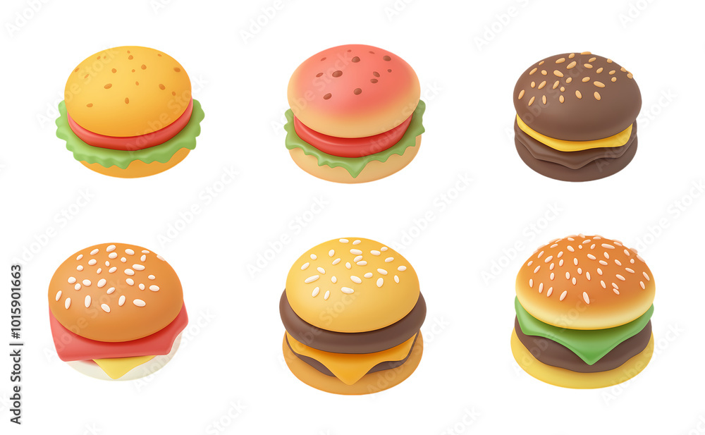 Collection of set 3d Burger icon isolated on transparent background. PNG file, cut out Collection of set 3d Burger icon isolated on transparent background. PNG file, cut out