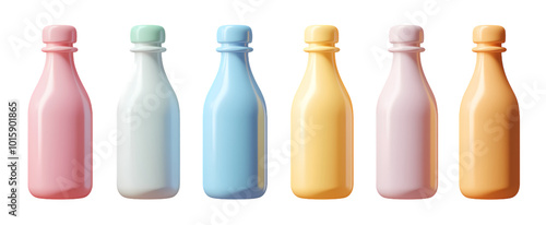 Collection of set 3d Bottle icon isolated on transparent background. PNG file, cut out