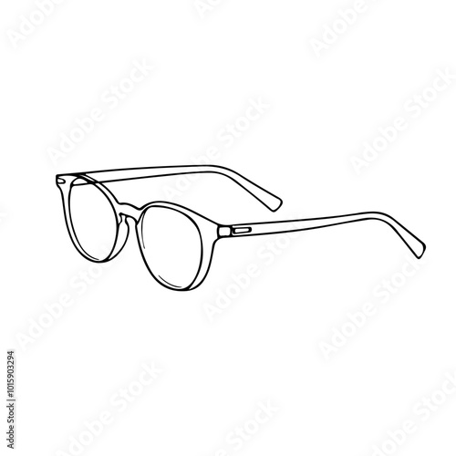 Vector Simple Line Drawing of Eye Glasses. Eyeglasses Black Sketch Linear Drawing on White Background. Doodle Monochrome Simple Illustration