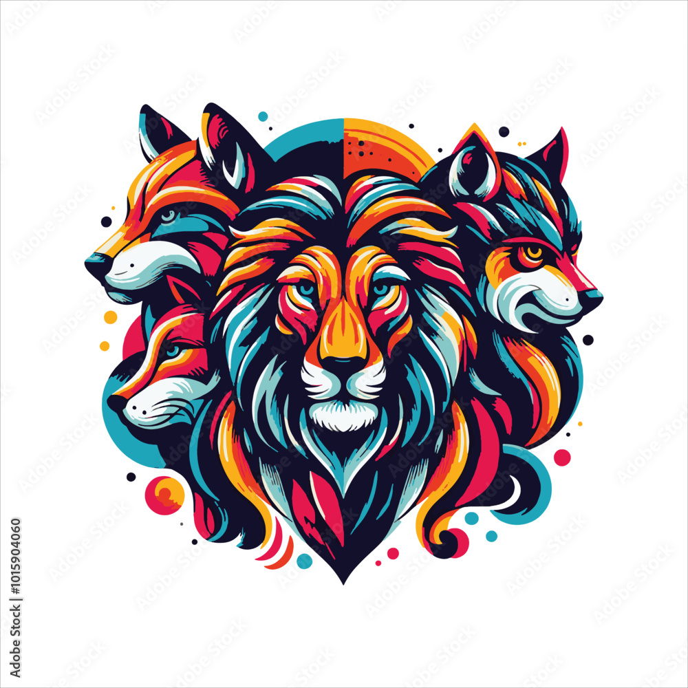 Obraz premium Vibrant lion and fox vector art illustration. Ai generated