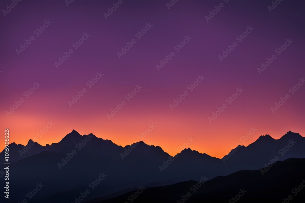 A line of mountains in silhouette with a bright orange and purple dusk, Ai generated A line of mountains in silhouette with a bright orange and purple dusk, Ai generated