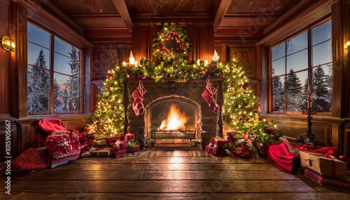 Cozy Fireplace with Christmas Stockings