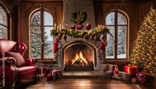 Wallpaper Mural Cozy Fireplace with Christmas Stockings Torontodigital.ca