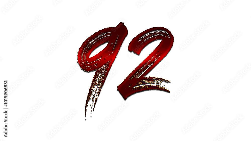 3D blood red number design of 92 on white background. 3D blood red number design of 92 on white background.
