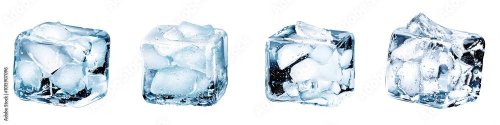 Four ice cubes on a white isolated background, perfect for refreshing beverages and cocktails. transparent background Four ice cubes on a white isolated background, perfect for refreshing beverages and cocktails. transparent background