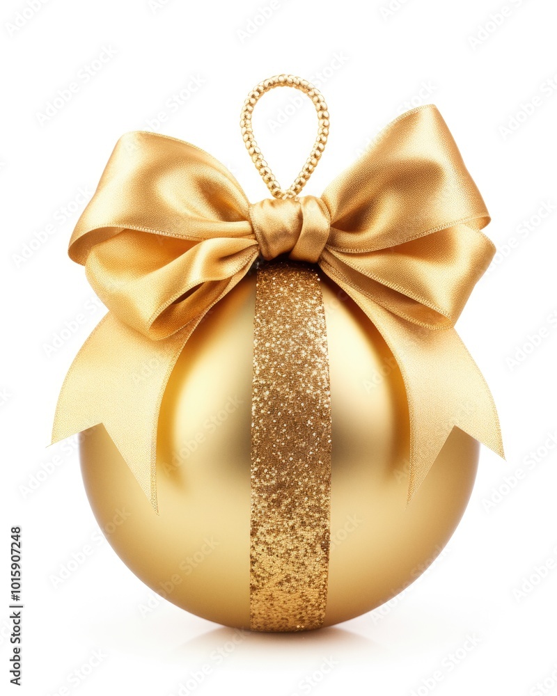 Gold Christmas ball with ribbon and a bow Gold Christmas ball with ribbon and a bow