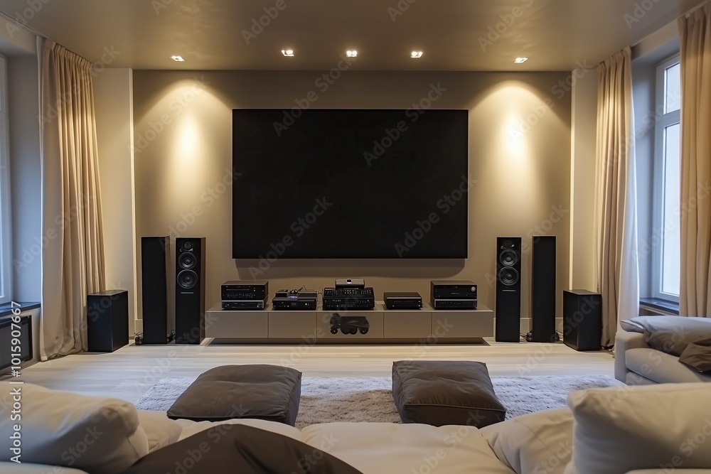 blank tv screen mock up with audio set in homy modern living room by generative ai blank tv screen mock up with audio set in homy modern living room by generative ai