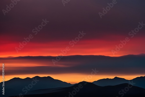 Wallpaper Mural A silhouette of rolling mountains with a vibrant red and yellow dawn breaking, AI Generated Torontodigital.ca