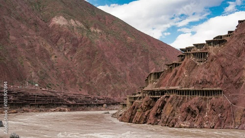 Time-lapse photography of thousand-year-old salt fields along the Yarlung Zangbo River in Mangkang, Sichuan Province, China
