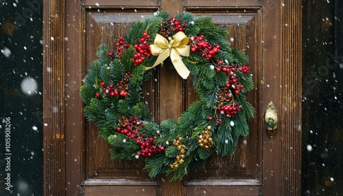 Christmas Wreath on an Antique Door