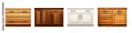 Various wooden cabinets on a white isolated background. transparent background