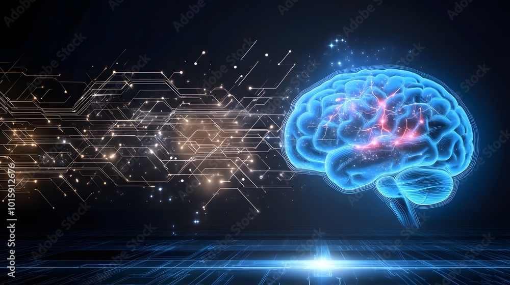 Digital Brain with Circuit Board Background Digital Brain with Circuit Board Background