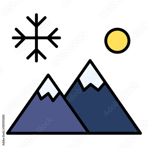 mountain, sun, snow flake, winter, weather, Icon