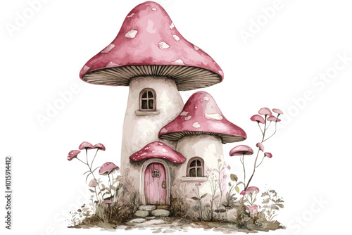 Watercolor Mushroom Wonders, Mystical Mushroom Vector Art, photo