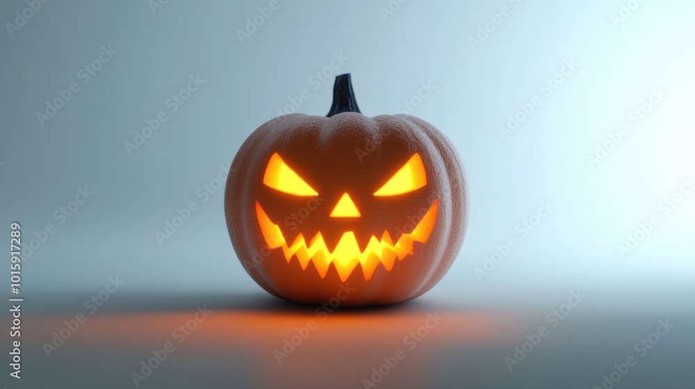 Illuminated Halloween Pumpkin on White Background Illuminated Halloween Pumpkin on White Background