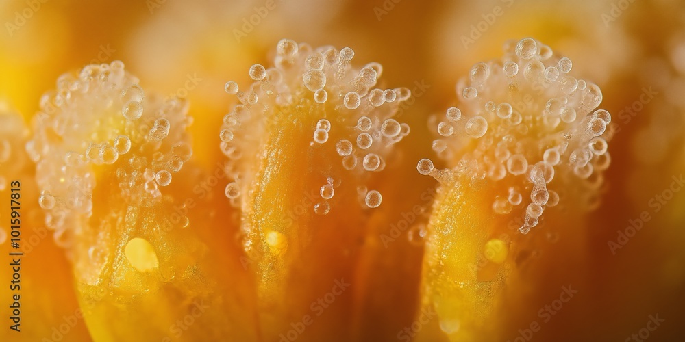 A close up of a flower with droplets of water on it. The droplets are scattered all over the flower, giving it a wet and fresh appearance. The flower is yellow A close up of a flower with droplets of water on it. The droplets are scattered all over the flower, giving it a wet and fresh appearance. The flower is yellow