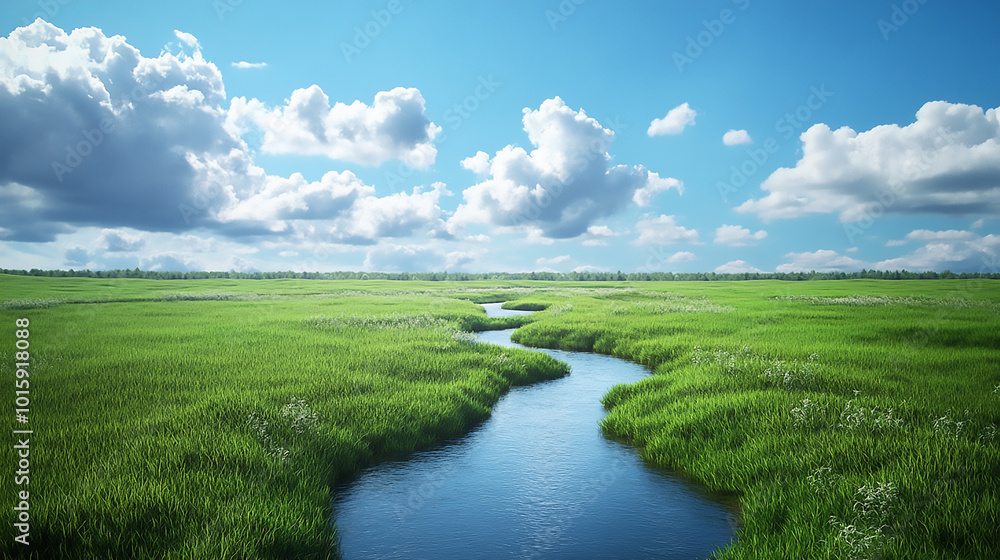 A Serene River Winding Through Lush Hills on a Sunny Day The river in the tundra of the Yamal.
A Serene River Winding Through Lush Hills on a Sunny Day The river in the tundra of the Yamal.