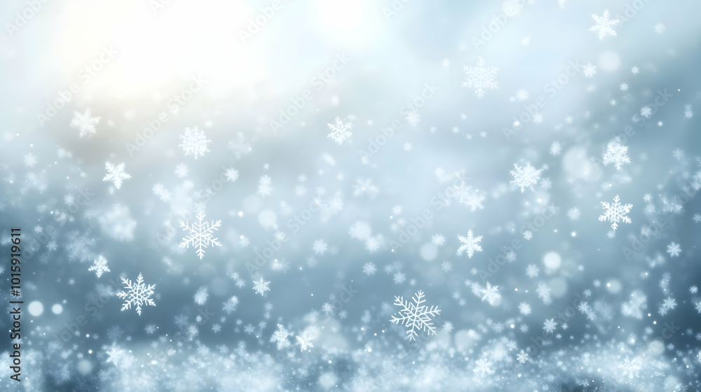 Fototapeta premium Winter Wonderland: White Snowflakes Falling on Blue