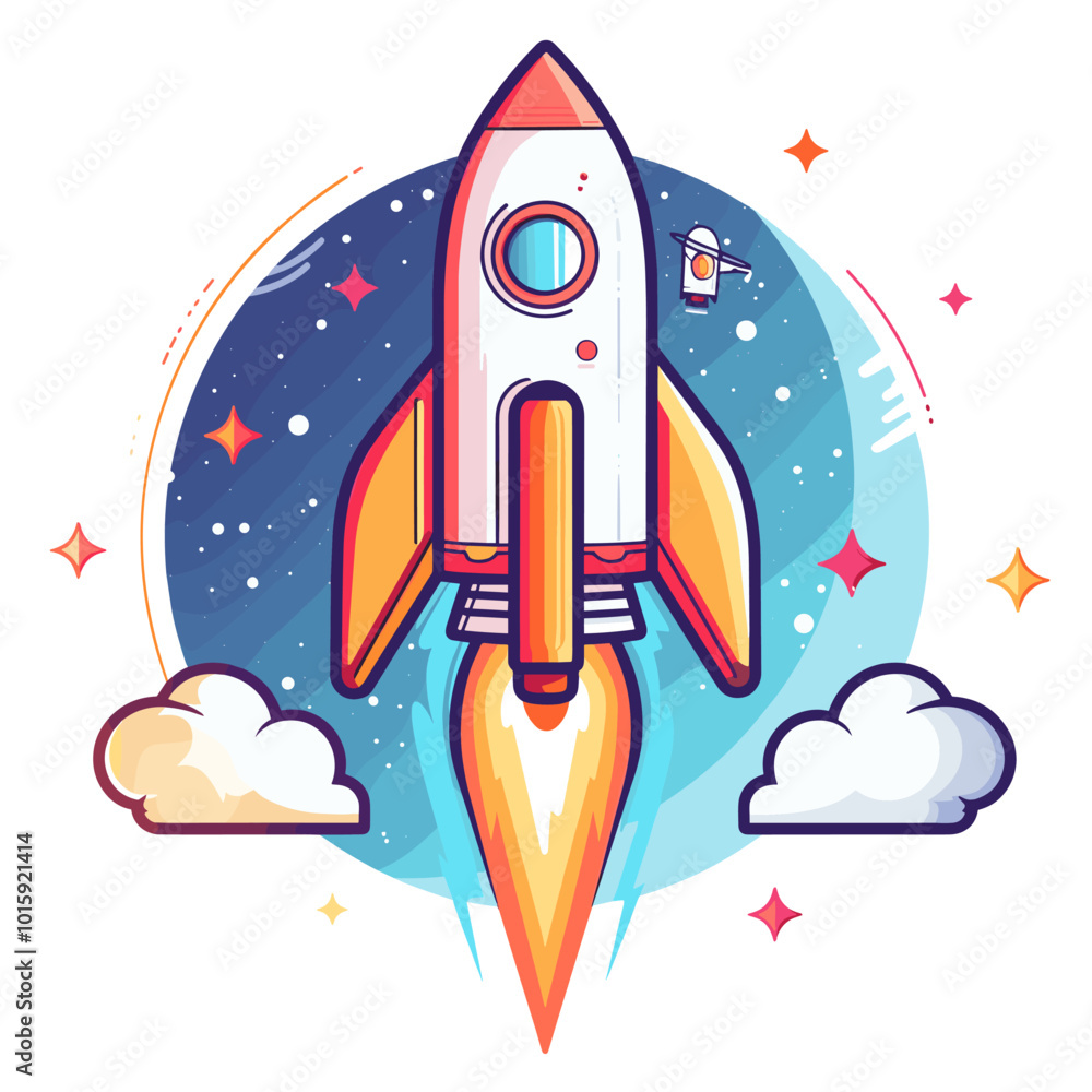 Fototapeta premium Space rocket icon. Vector illustration in cartoon style on a white background.