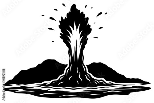 Silhouette of an Icelandic Geyser Erupting