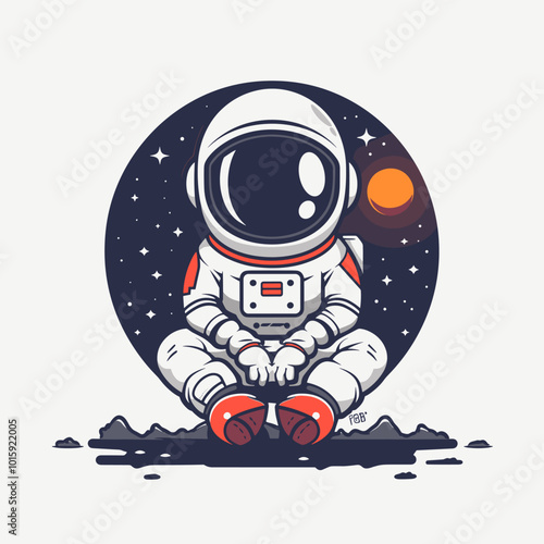 Astronaut doodle cartoon vector illustration. Cute astronaut in space suit.