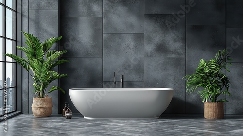 Modern Freestanding Tub in a Tranquil Bathroom Setting