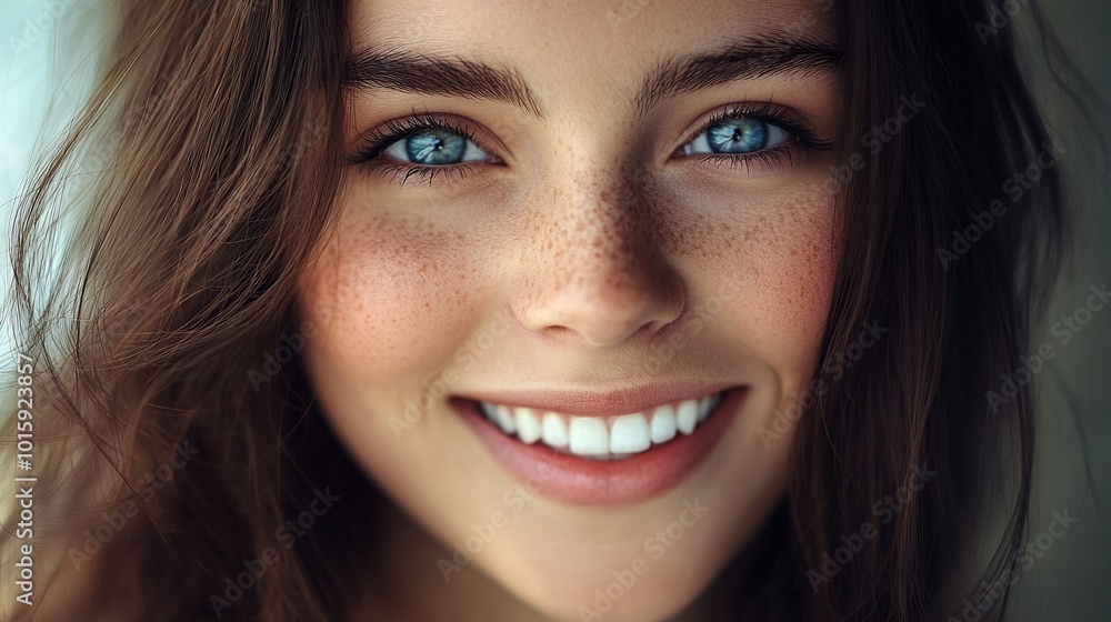 Portrait of pretty woman dark hair, blue eyes. Natural smile. smiling beautiful Portrait of pretty woman dark hair, blue eyes. Natural smile. smiling beautiful