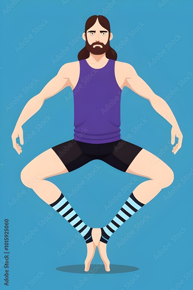hippie man doing yoga, illustration, flat, 2D, vector art, pose, posing, exercise, health, wellness, meditation, peaceful, calm, stretching, balance, mindfulness, zen, harmony, relaxation, nature hippie man doing yoga, illustration, flat, 2D, vector art, pose, posing, exercise, health, wellness, meditation, peaceful, calm, stretching, balance, mindfulness, zen, harmony, relaxation, nature