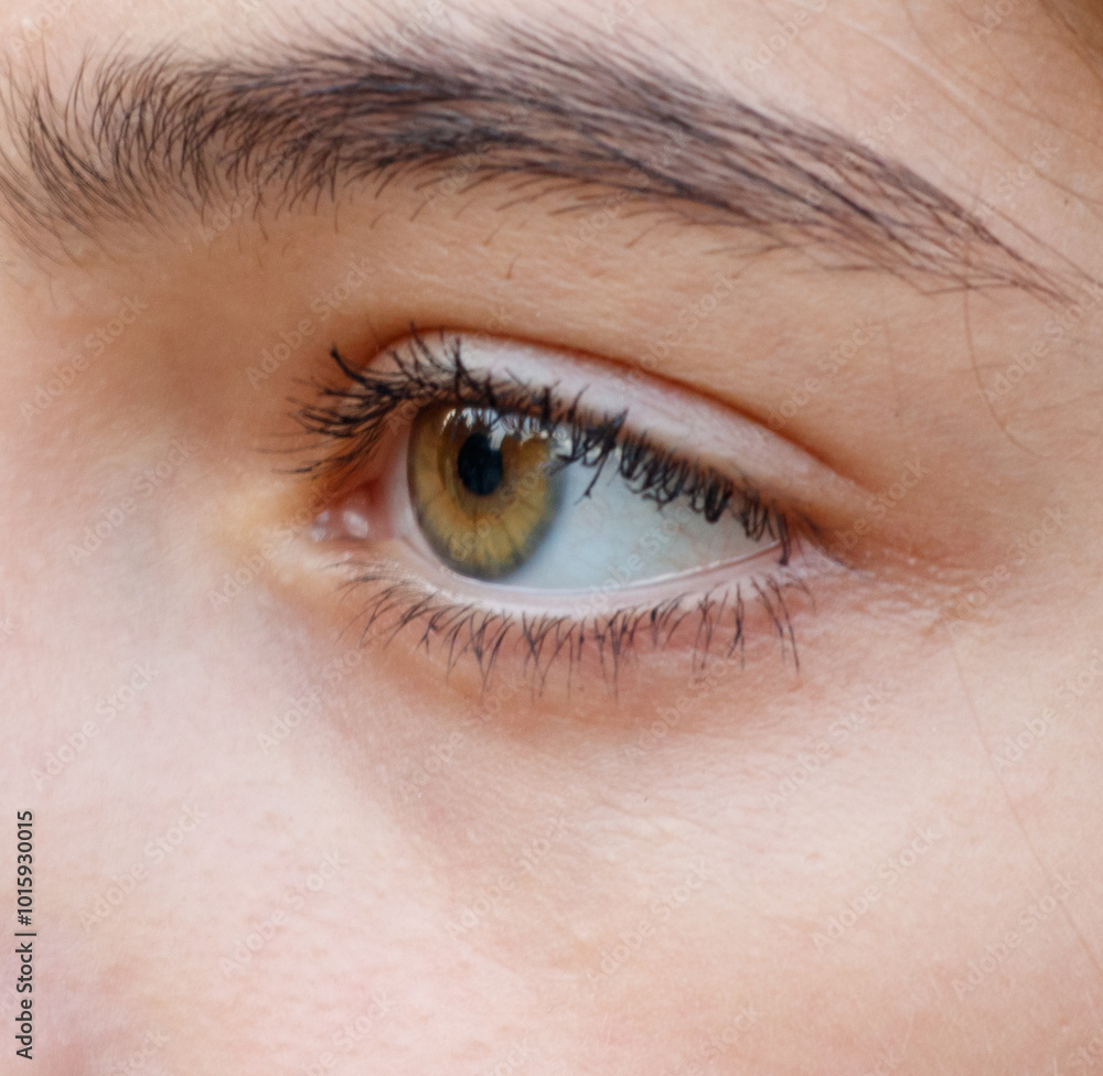 A woman's eye is brown and green A woman's eye is brown and green