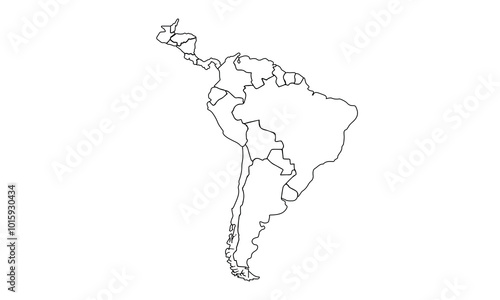 South America map of regions districts vector black on white and outline