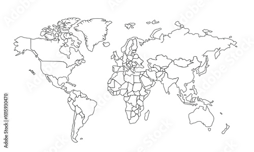 Wallpaper Mural Simple hand drawn world map stylish continents shadows in minimal lines outline thin shapes isolated vector illustration on white background design element template for laser cutting Torontodigital.ca