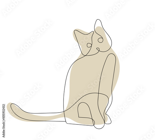 cat drawn with one line. cat sits on a white background.