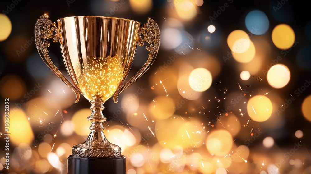 Shiny trophy with bokeh lights, celebrating victory and achievement. Shiny trophy with bokeh lights, celebrating victory and achievement.