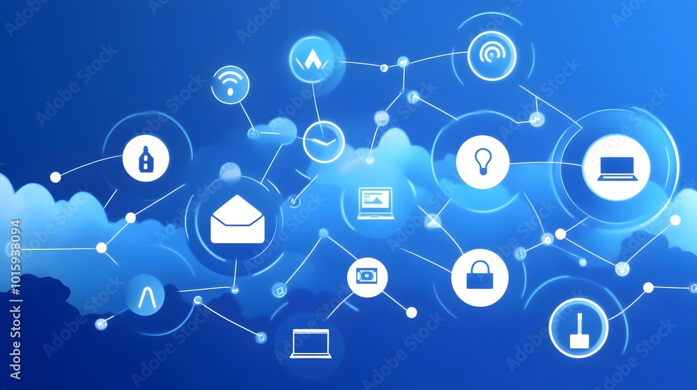 Abstract Network Connection Technology Concept with Cloud Computing Icons Abstract Network Connection Technology Concept with Cloud Computing Icons
